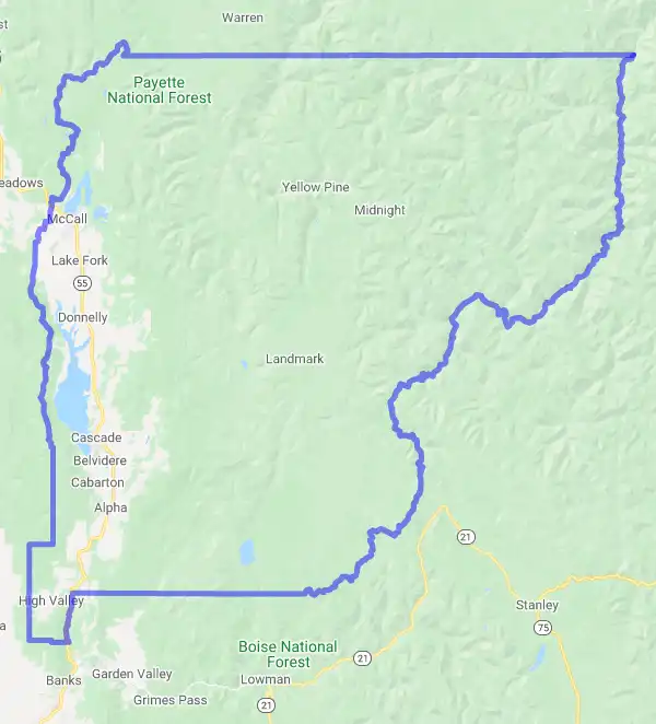 County level USDA loan eligibility boundaries for Valley, Idaho