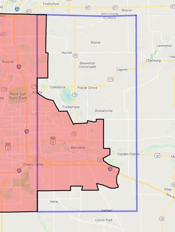 County level USDA loan eligibility boundaries for Boone, Illinois
