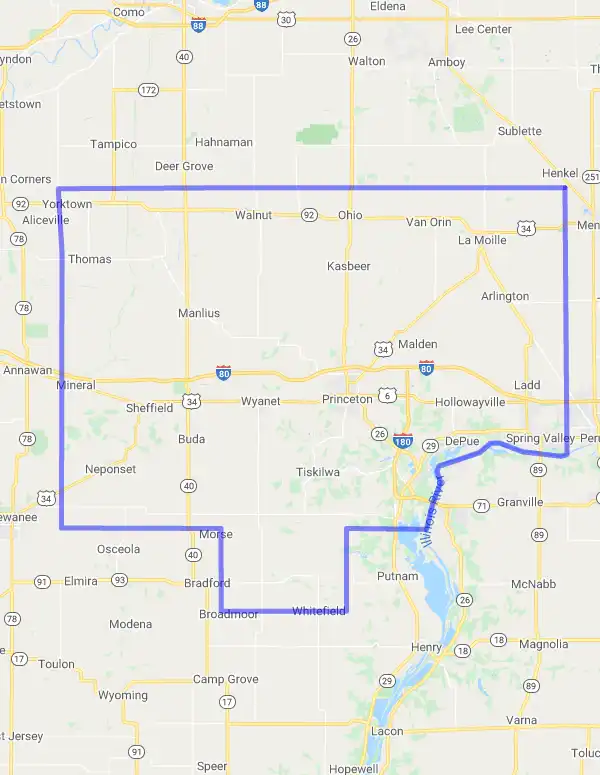 County level USDA loan eligibility boundaries for Bureau, Illinois