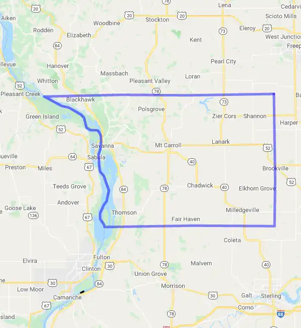 County level USDA loan eligibility boundaries for Carroll, Illinois