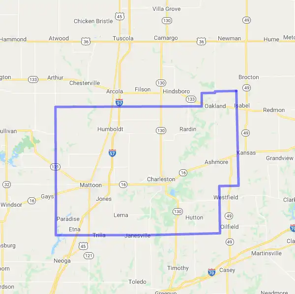 County level USDA loan eligibility boundaries for Coles, Illinois