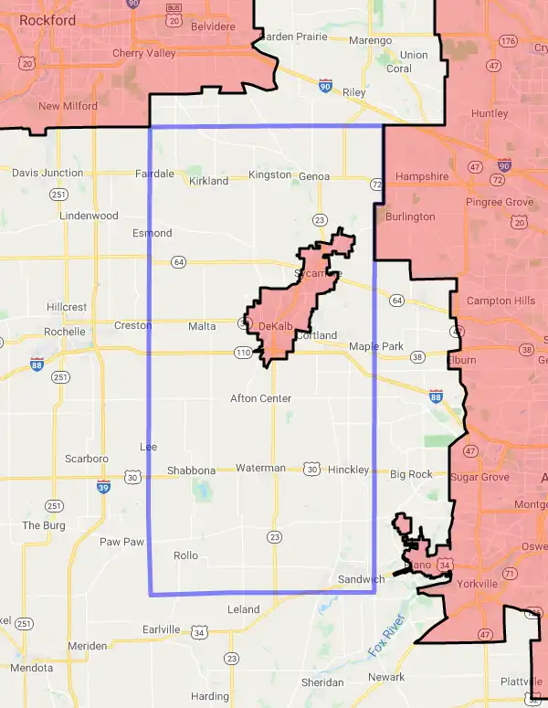 County level USDA loan eligibility boundaries for DeKalb, Illinois