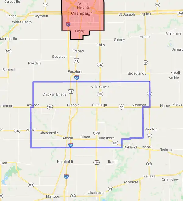 County level USDA loan eligibility boundaries for Douglas, Illinois