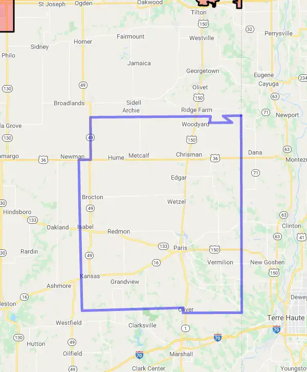 County level USDA loan eligibility boundaries for Edgar, Illinois