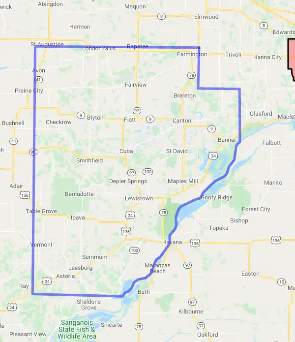 County level USDA loan eligibility boundaries for Fulton, Illinois