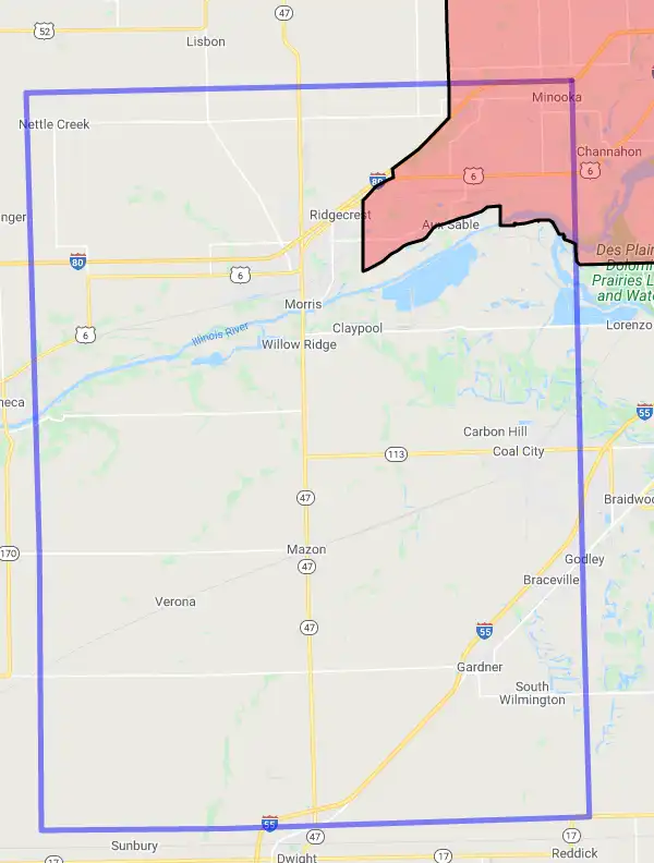 County level USDA loan eligibility boundaries for Grundy, Illinois