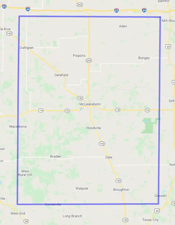 County level USDA loan eligibility boundaries for Hamilton, Illinois