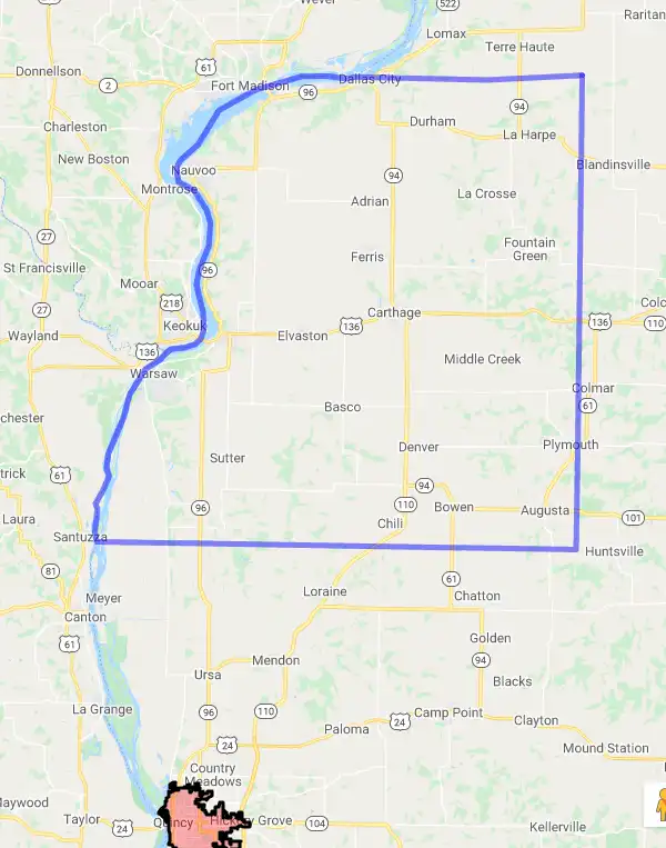 County level USDA loan eligibility boundaries for Hancock, Illinois