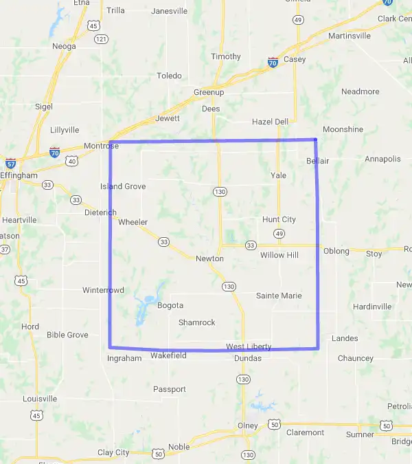 County level USDA loan eligibility boundaries for Jasper, Illinois
