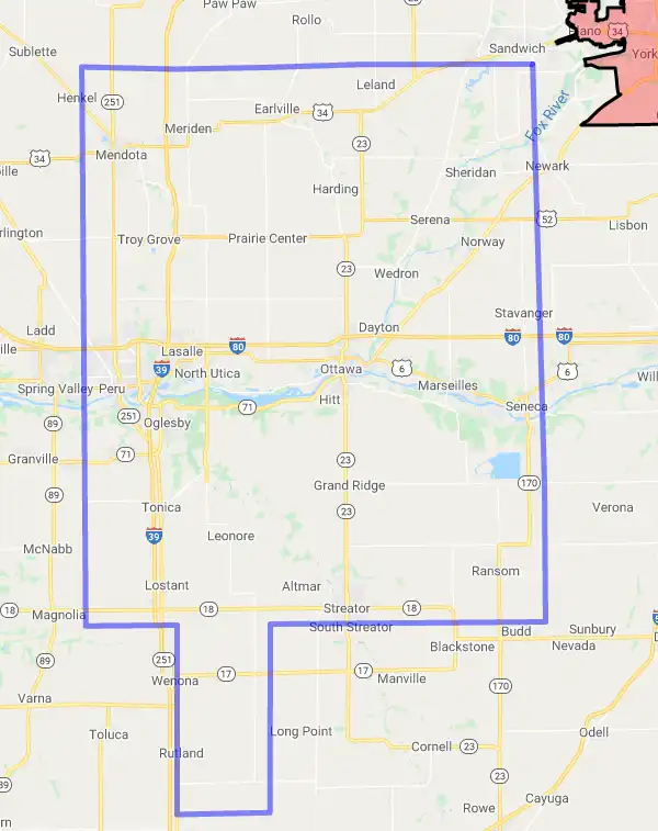County level USDA loan eligibility boundaries for LaSalle, Illinois