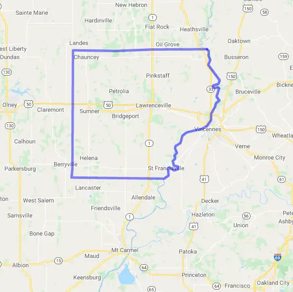 County level USDA loan eligibility boundaries for Lawrence, Illinois