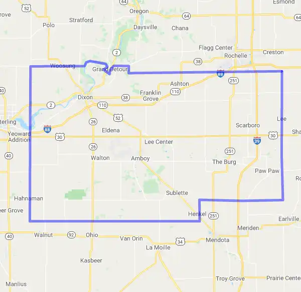 County level USDA loan eligibility boundaries for Lee, Illinois