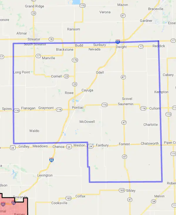 County level USDA loan eligibility boundaries for Livingston, Illinois