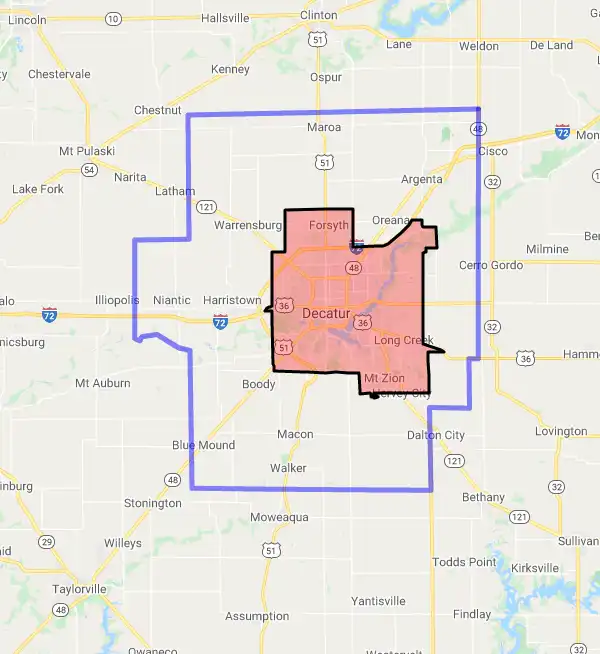 County level USDA loan eligibility boundaries for Macon, Illinois