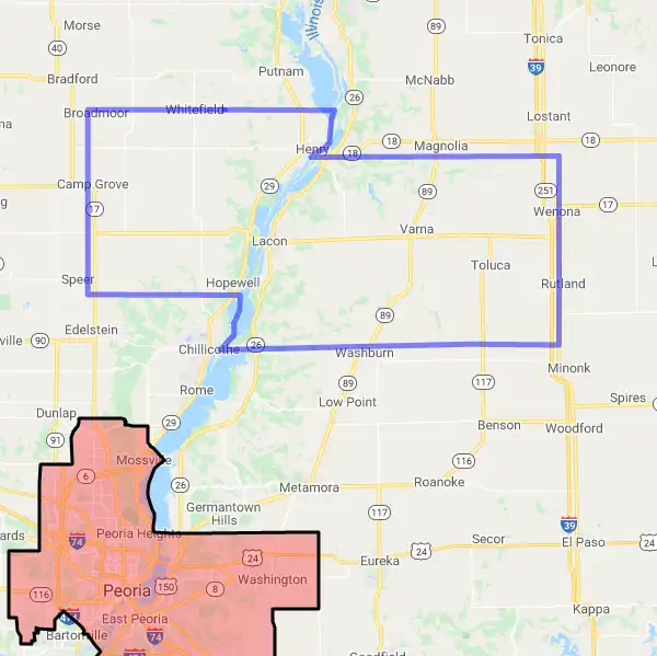 County level USDA loan eligibility boundaries for Marshall, Illinois