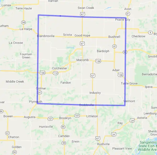 County level USDA loan eligibility boundaries for McDonough, Illinois