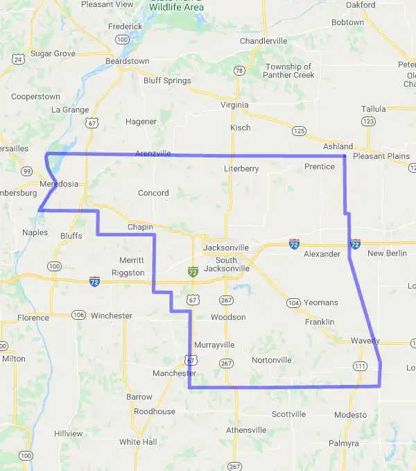 County level USDA loan eligibility boundaries for Morgan, Illinois