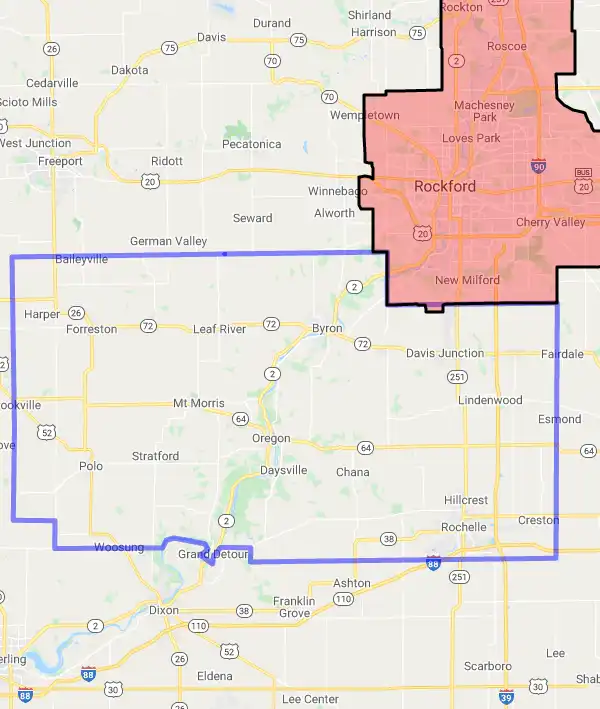 County level USDA loan eligibility boundaries for Ogle, Illinois