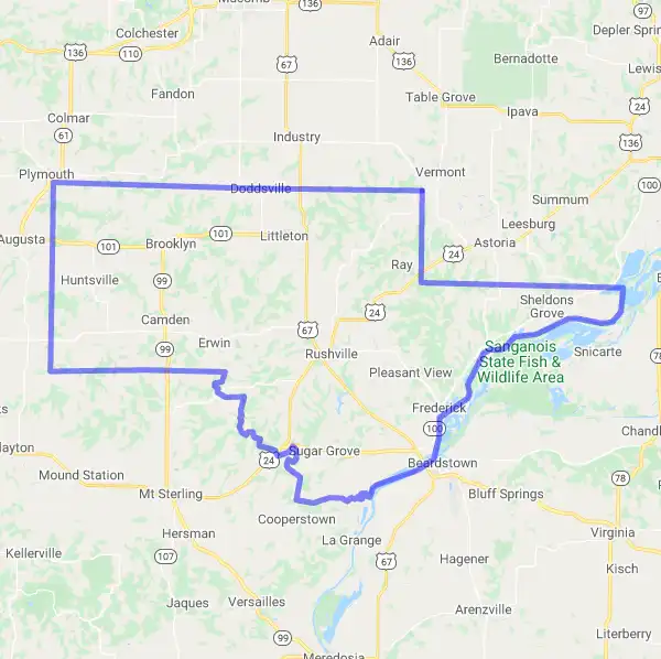 County level USDA loan eligibility boundaries for Schuyler, Illinois