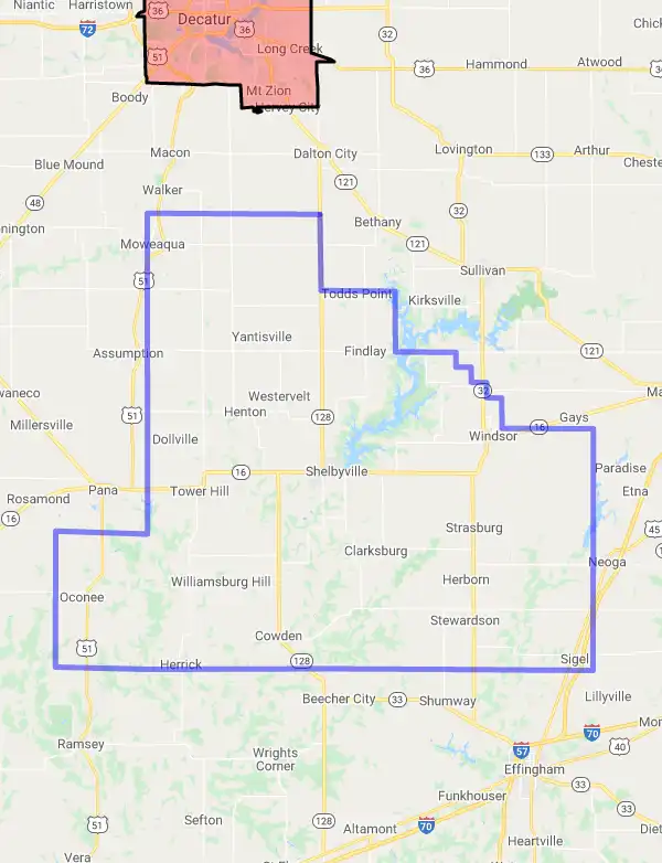 County level USDA loan eligibility boundaries for Shelby, Illinois