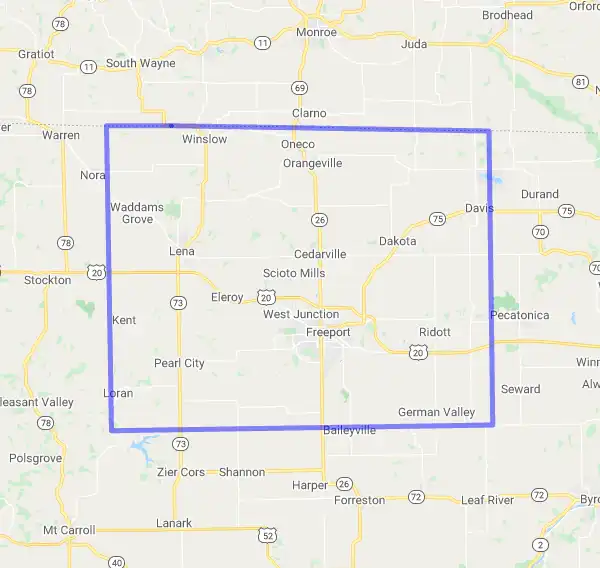 County level USDA loan eligibility boundaries for Stephenson, Illinois