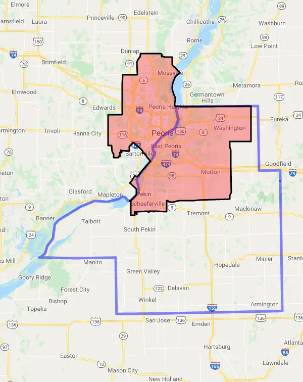 County level USDA loan eligibility boundaries for Tazewell, Illinois