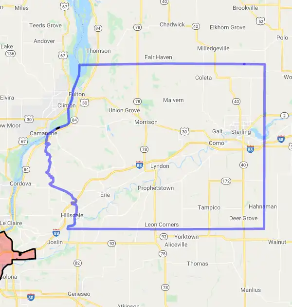 County level USDA loan eligibility boundaries for Whiteside, Illinois