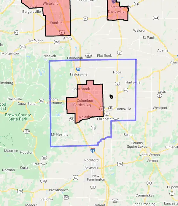 County level USDA loan eligibility boundaries for Bartholomew, Indiana