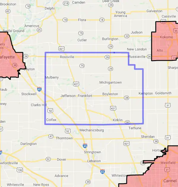 County level USDA loan eligibility boundaries for Clinton, Indiana