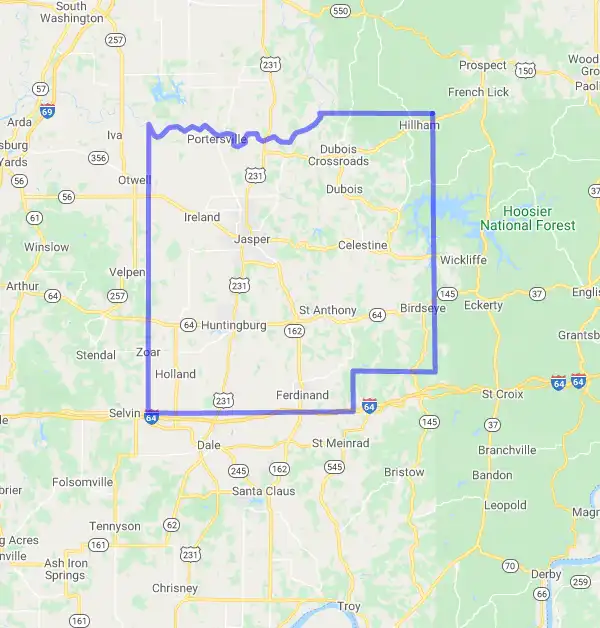 County level USDA loan eligibility boundaries for Dubois, Indiana