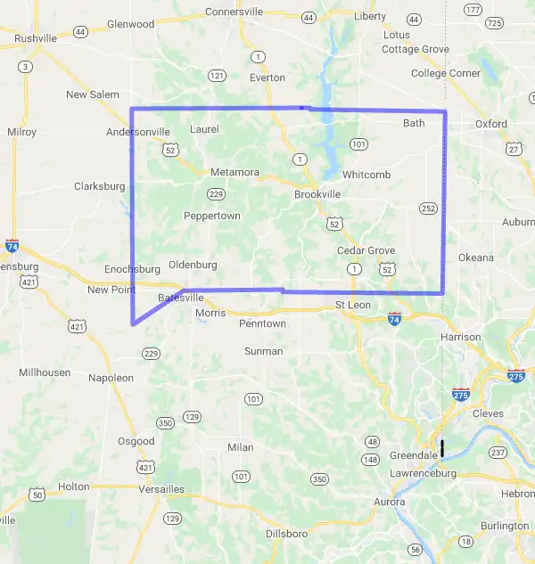 County level USDA loan eligibility boundaries for Franklin, Indiana