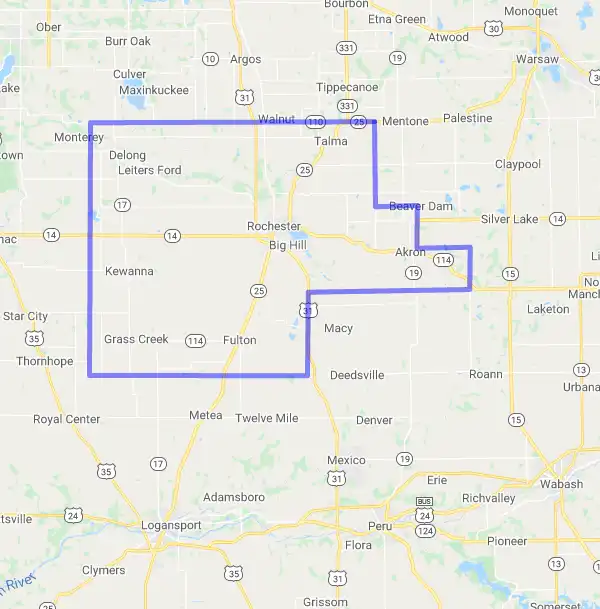 County level USDA loan eligibility boundaries for Fulton, IN