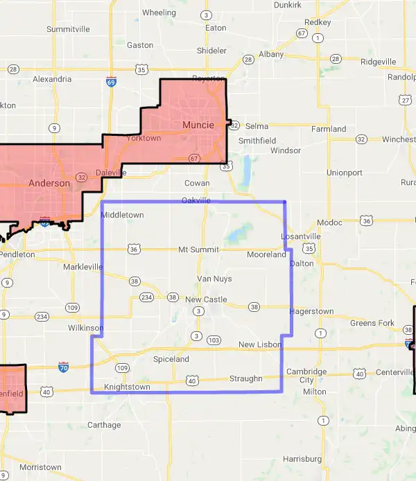 County level USDA loan eligibility boundaries for Henry, Indiana