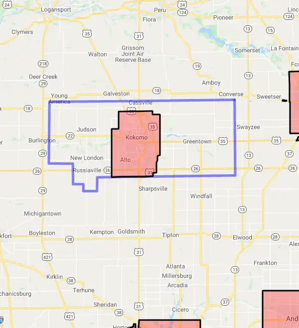 County level USDA loan eligibility boundaries for Howard, Indiana