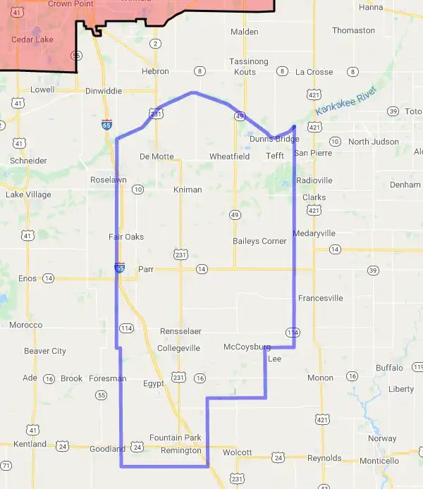 County level USDA loan eligibility boundaries for Jasper, Indiana