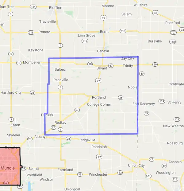 County level USDA loan eligibility boundaries for Jay, Indiana