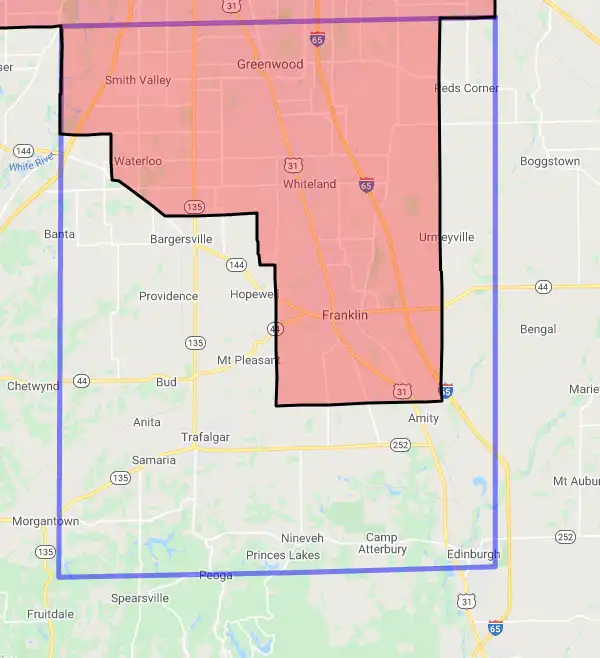 County level USDA loan eligibility boundaries for Johnson, Indiana