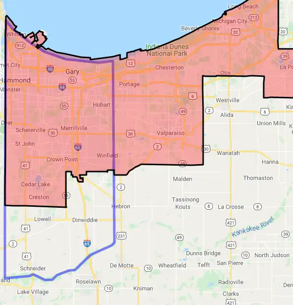 County level USDA loan eligibility boundaries for Lake, Indiana