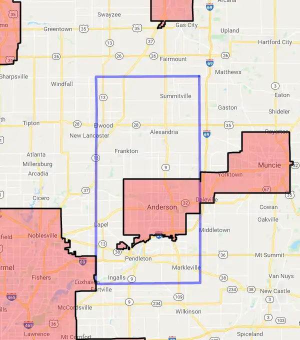 County level USDA loan eligibility boundaries for Madison, Indiana