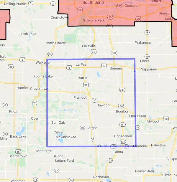 County level USDA loan eligibility boundaries for Marshall, Indiana