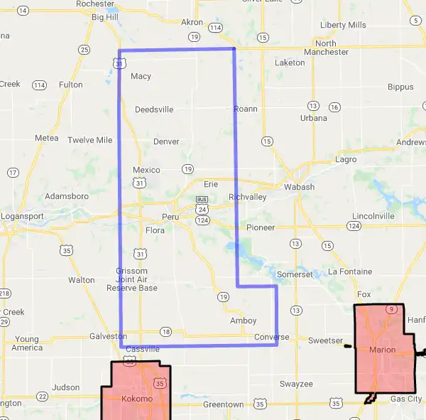 County level USDA loan eligibility boundaries for Miami, Indiana