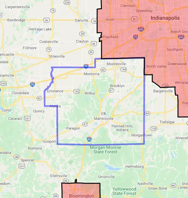 County level USDA loan eligibility boundaries for Morgan, Indiana