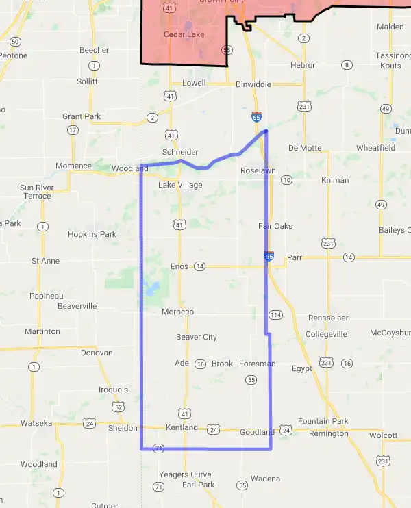 County level USDA loan eligibility boundaries for Newton, Indiana