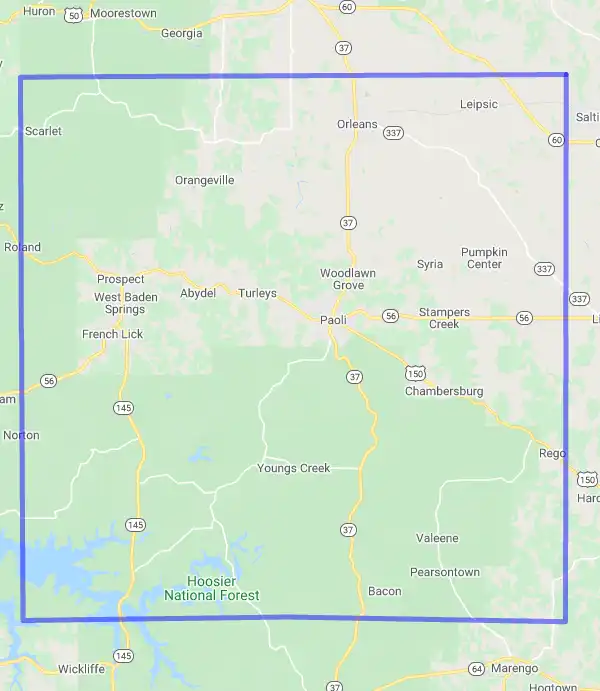 County level USDA loan eligibility boundaries for Orange, Indiana