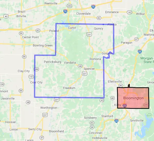 County level USDA loan eligibility boundaries for Owen, Indiana