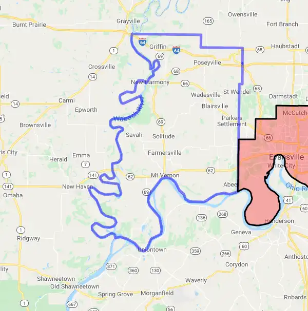 County level USDA loan eligibility boundaries for Posey, Indiana
