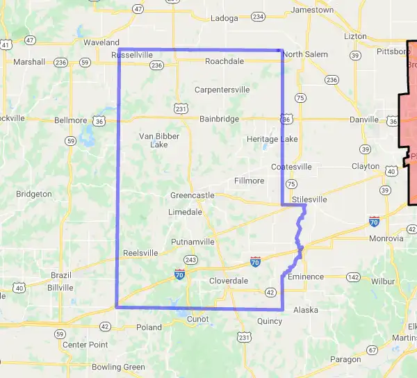 County level USDA loan eligibility boundaries for Putnam, IN