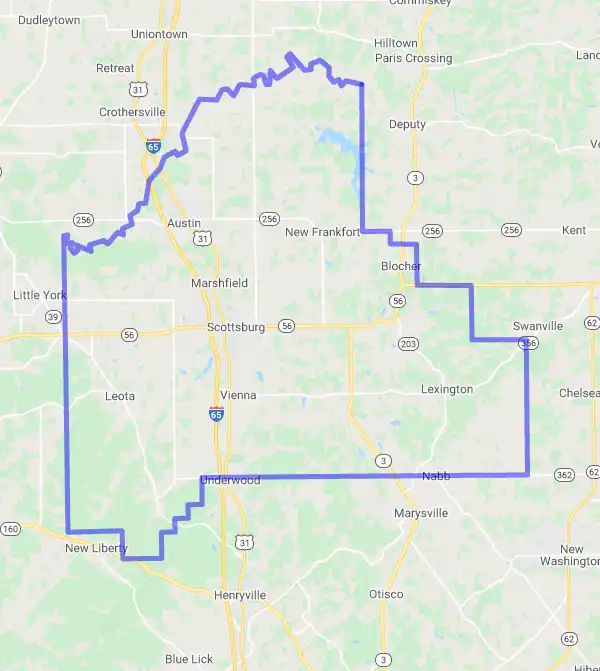 County level USDA loan eligibility boundaries for Scott, Indiana