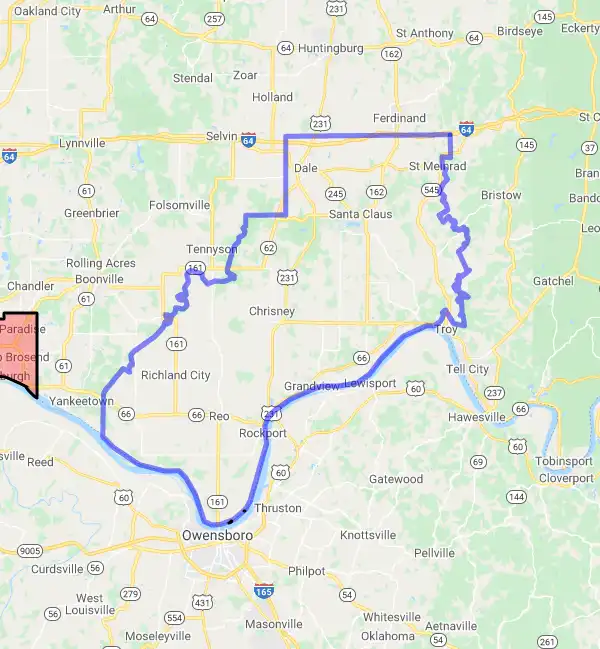 County level USDA loan eligibility boundaries for Spencer, Indiana
