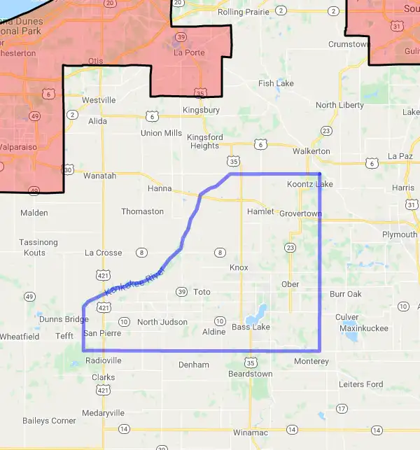 County level USDA loan eligibility boundaries for Starke, Indiana
